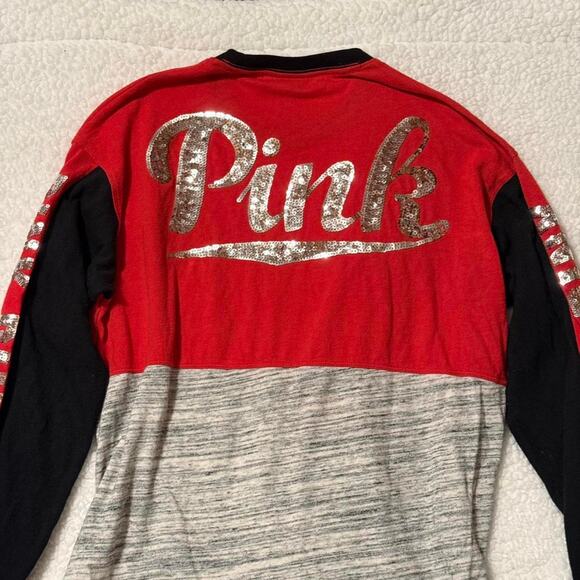 PINK Sequin Colorblock Long Sleeve Top Size Small - Picture 5 of 8